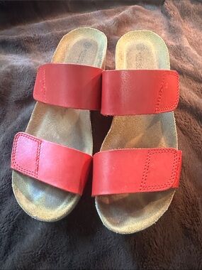 Eric Michael Red Double-Strap Slide Sandals for Women